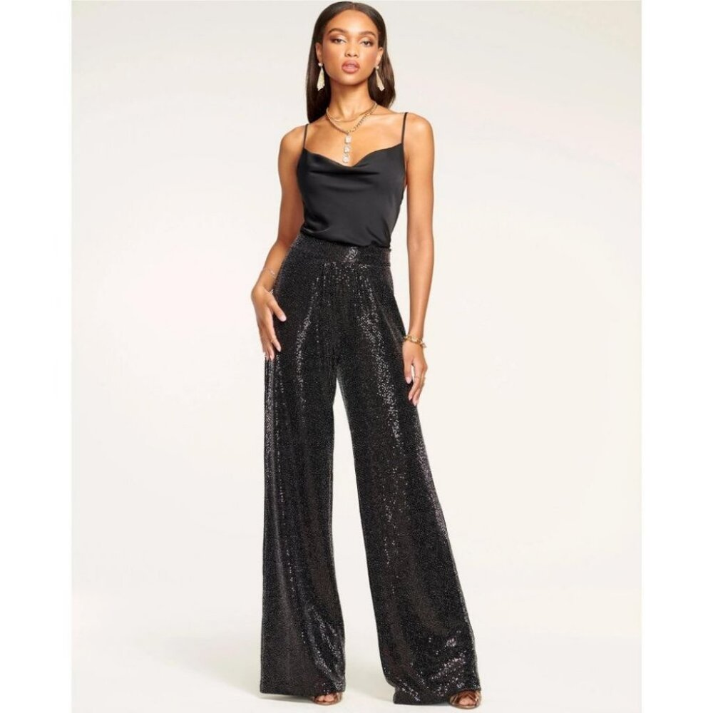 Ramy Brook New York Gavin Metallic Wide-Leg Pant Black Size 10